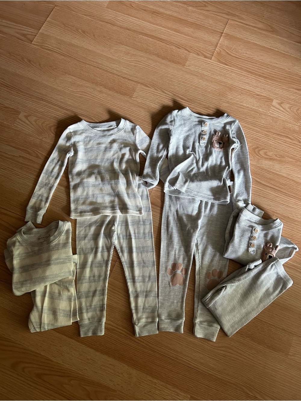 BUNDLE BEARPAW Gray Striped Waffle Knit Thermal Pajamas 8 Pieces 2T